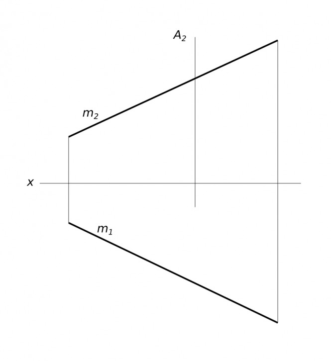 Построить недостающую проекцию точки A, зная, что расстояние от точки A до прямой m, равно 30 мм и она расположена впереди нее.