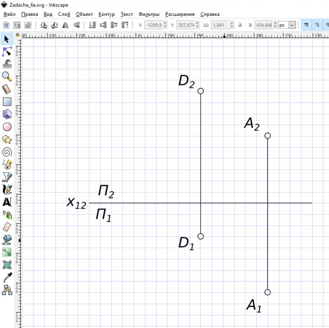 Построить проекции точек b и c равноудаленных от плоскостей проекции п1 и п2 и конкурирующих с заданными точками a и d