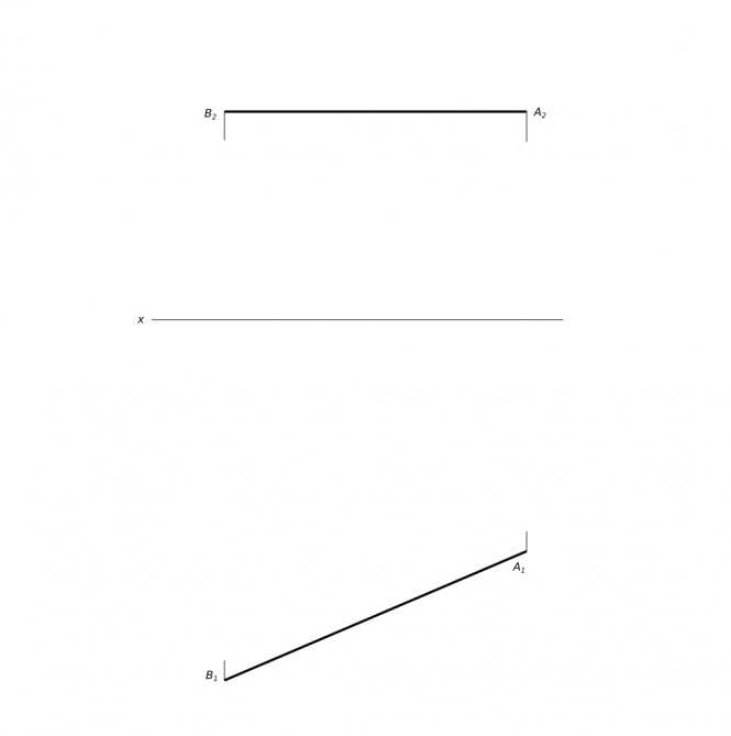 Построить равносторонний треугольник если его основание - отрезок ab //п1,  а направление высоты происходит через ось проекции x12.