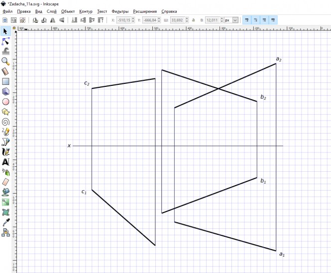 Постройте прямую, параллельную прямой c и пересекающую каждую из прямых a и b