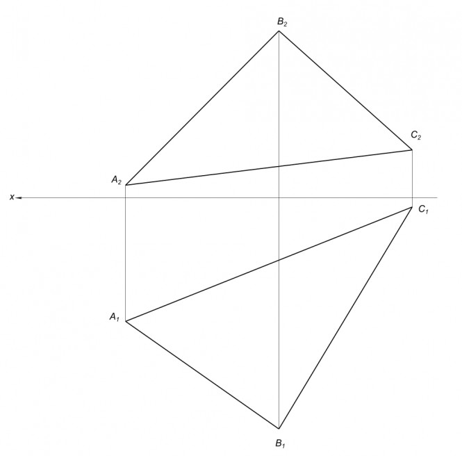 На горизонтальной плоскости проекций найти точку равноудаленную от вершин ABC